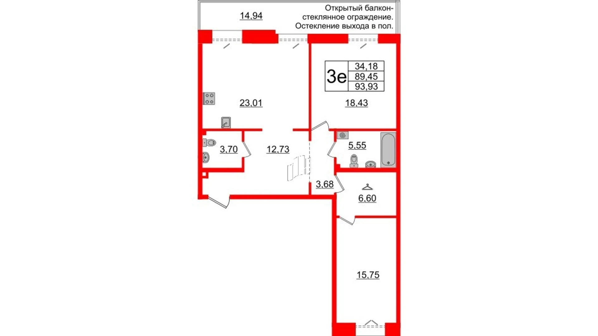Планировка 3-комнатная 89,5 м² в жилом комплексе «Imperial Club» — Жилой комплекс Imperial Club