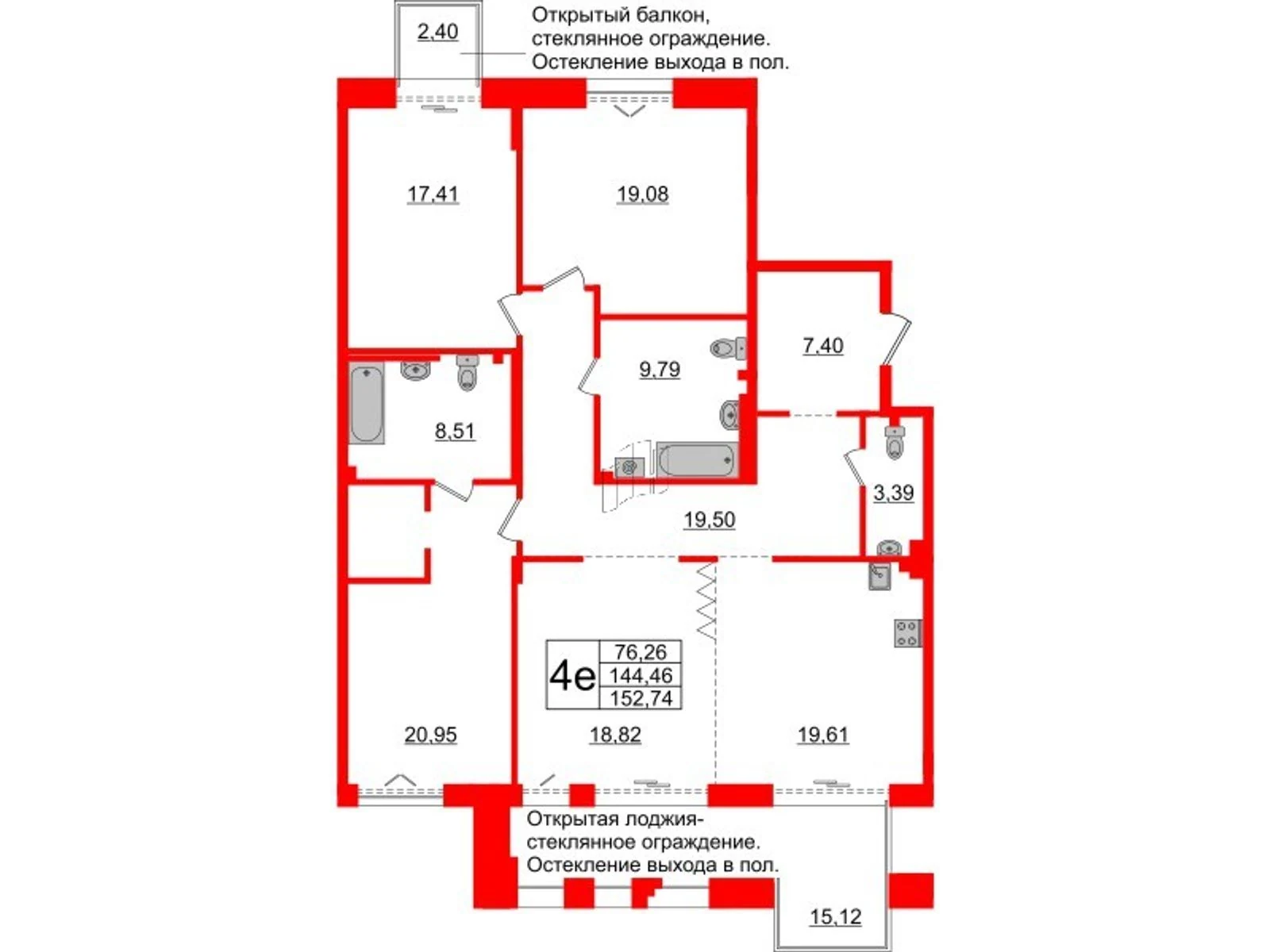 Планировка 4-комнатная 144,5 м² в жилом комплексе «Imperial Club» — Жилой комплекс Imperial Club