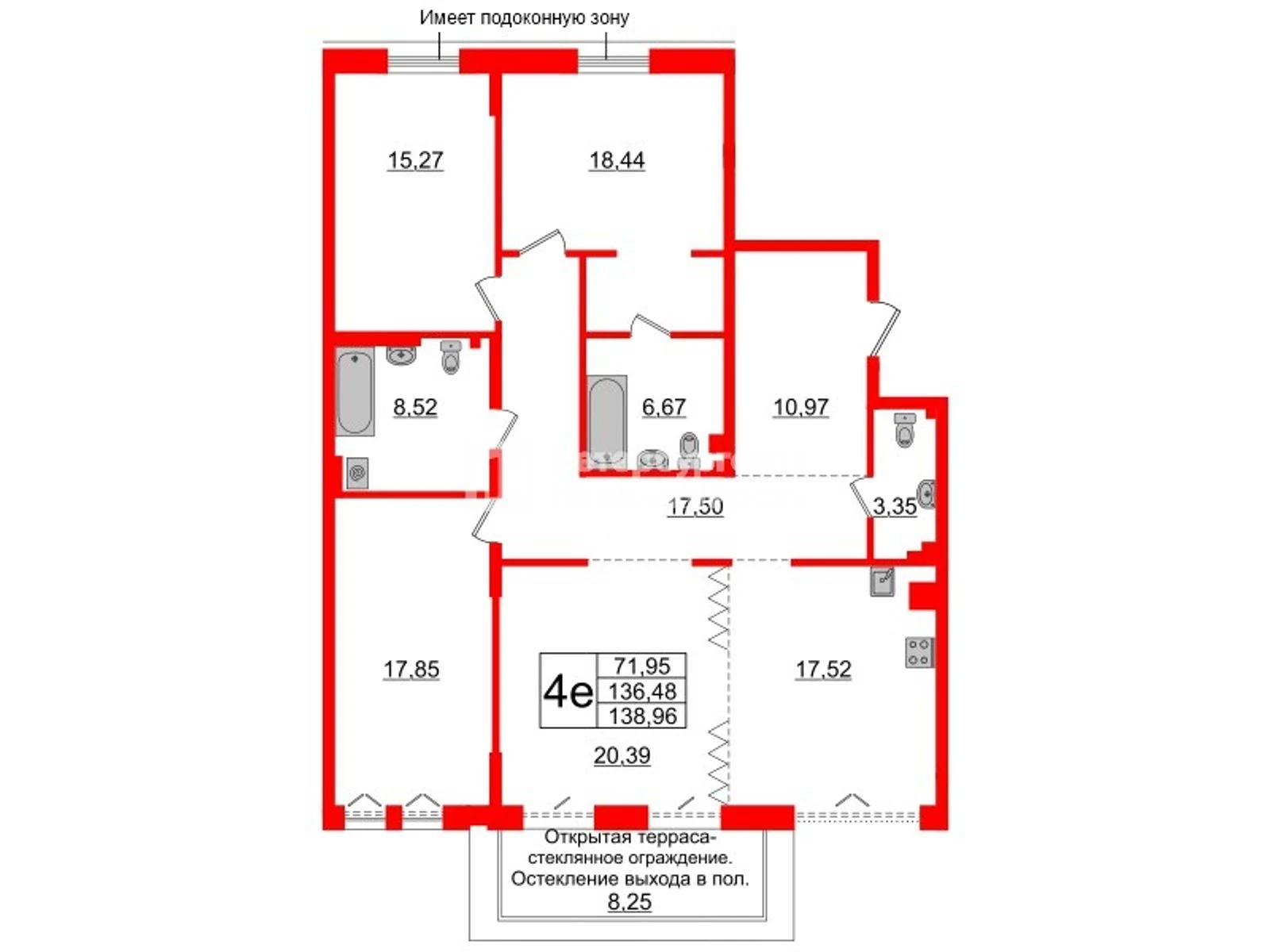 Планировка 4-комнатная 136,5 м² в жилом комплексе «Imperial Club» — Жилой комплекс Imperial Club