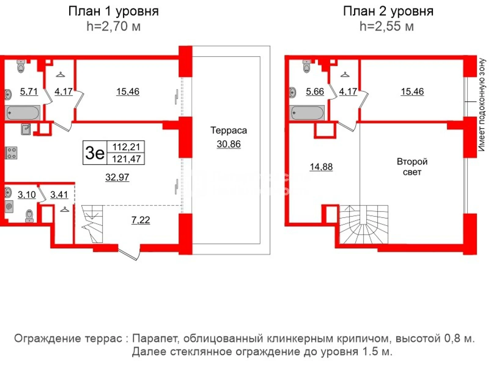 Планировка 3-комнатная 112,2 м² в жилом комплексе «Imperial Club» — Жилой комплекс Imperial Club