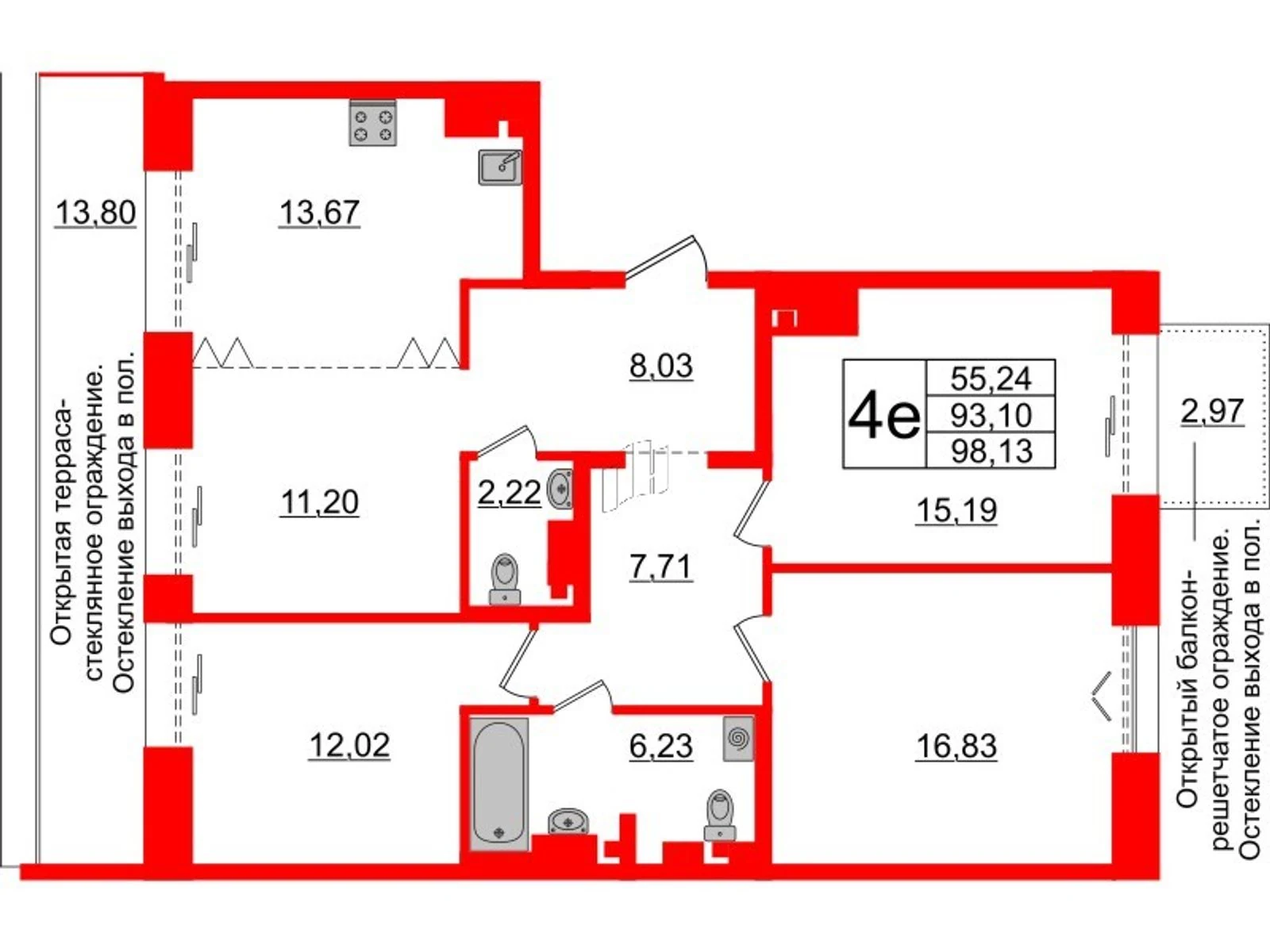 Планировка 4-комнатная 93,1 м² в жилом комплексе «Imperial Club» — Жилой комплекс Imperial Club