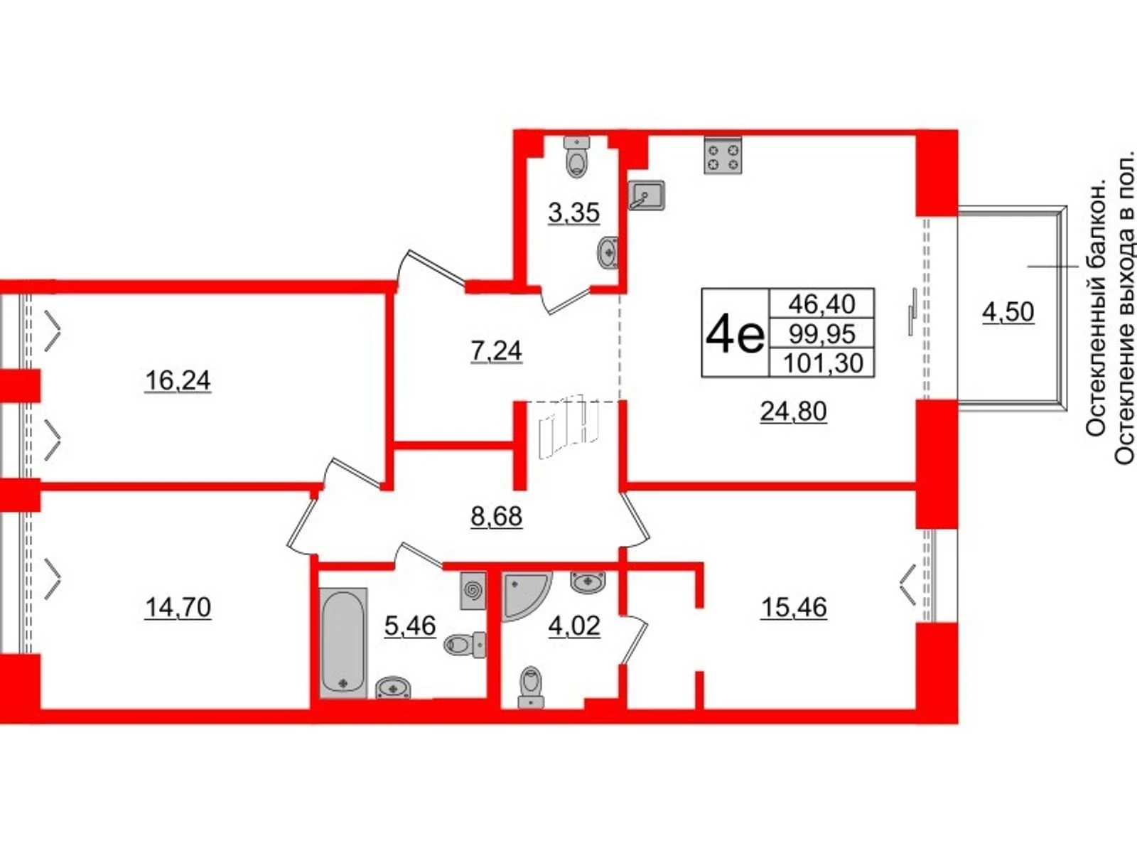 Планировка 4-комнатная 100 м² в жилом комплексе «Imperial Club» — Жилой комплекс Imperial Club