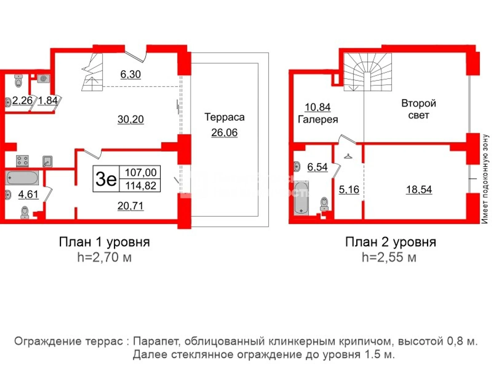 Планировка 3-комнатная 107 м² в жилом комплексе «Imperial Club» — Жилой комплекс Imperial Club