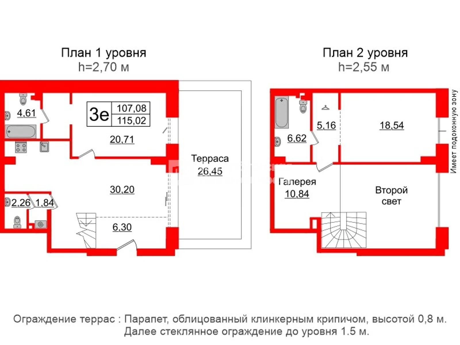 Планировка 3-комнатная 107,1 м² в жилом комплексе «Imperial Club» — Жилой комплекс Imperial Club