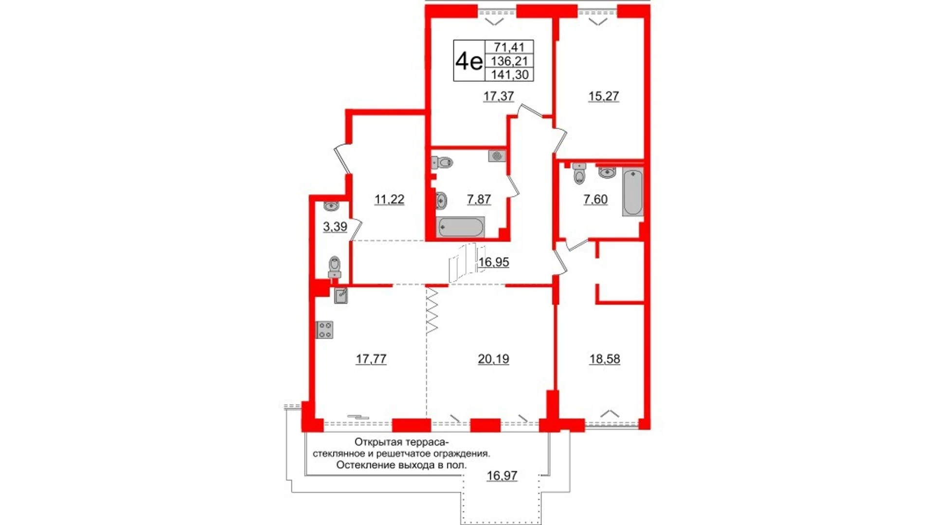 Планировка 4-комнатная 136,2 м² в жилом комплексе «Imperial Club» — Жилой комплекс Imperial Club