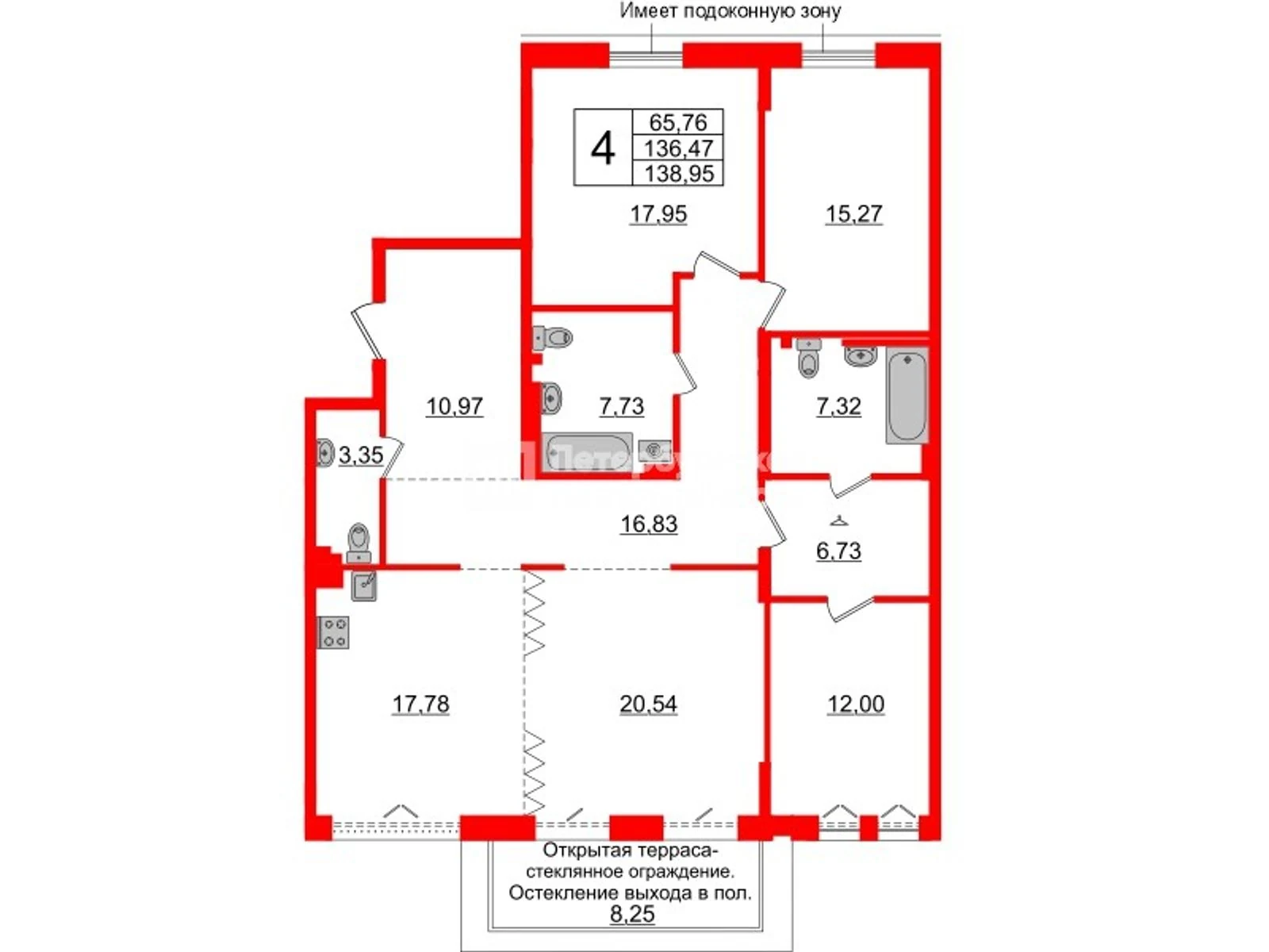 Планировка 4-комнатная 136,5 м² в жилом комплексе «Imperial Club» — Жилой комплекс Imperial Club