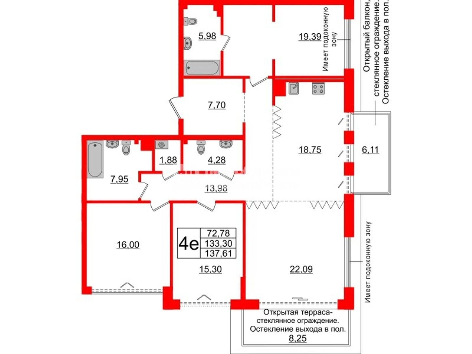 Планировка 4-комнатная 133,3 м² в жилом комплексе «Imperial Club» — Жилой комплекс Imperial Club